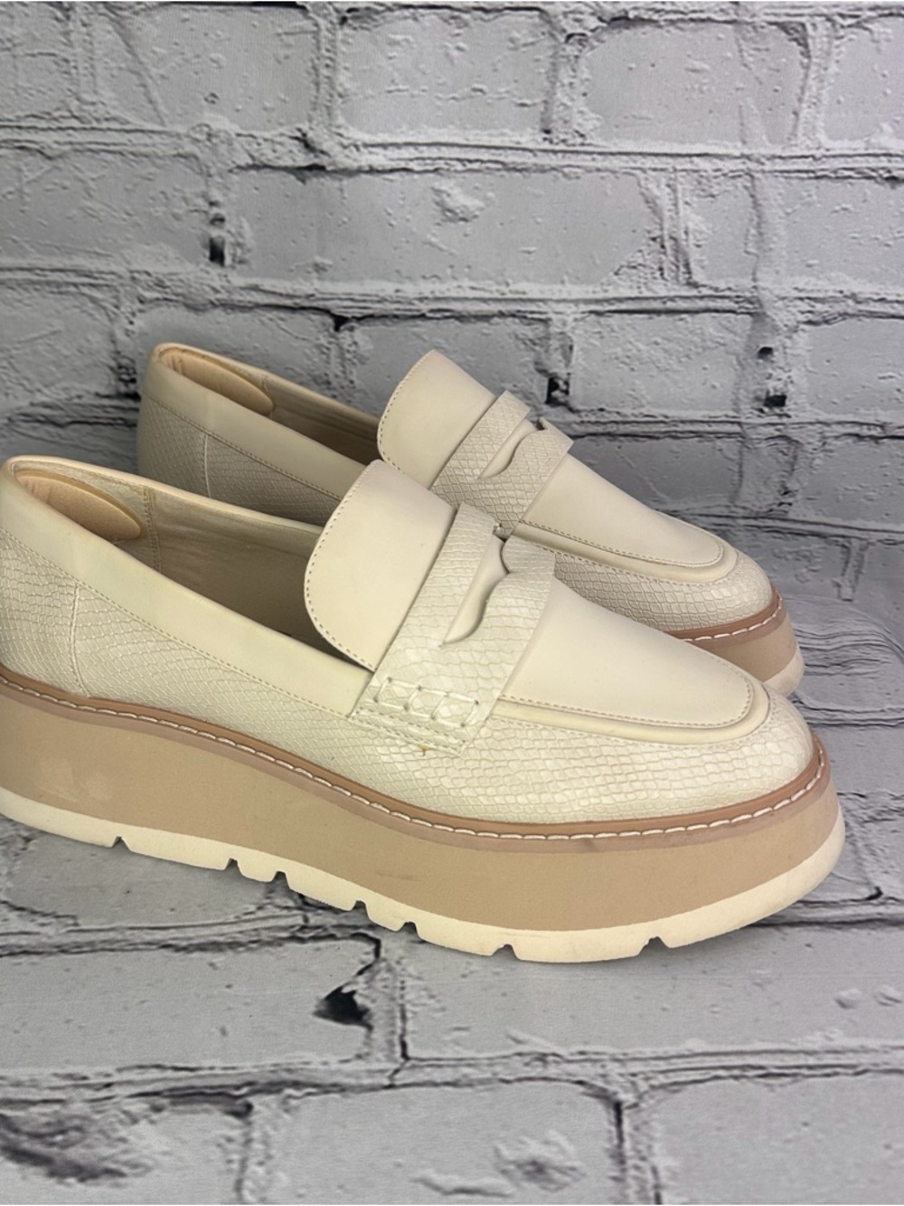 Dolce Vita Tieko Womens Ivory Embossed Platform Loafers - Modern Slip-On Style